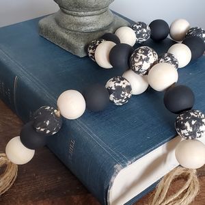 Cow print wood bead garland, boho, farmhouse, handmade